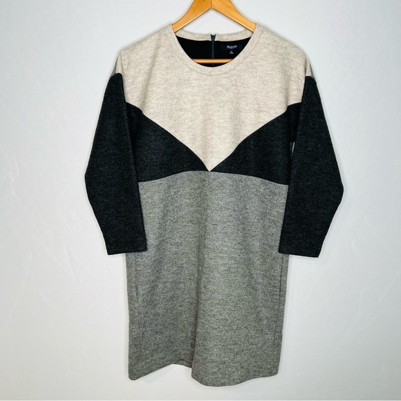Madewell Geo Tilt Color Block Wool-Blend Long-Sleeve Dress. Size Medium. - Picture 3 of 13